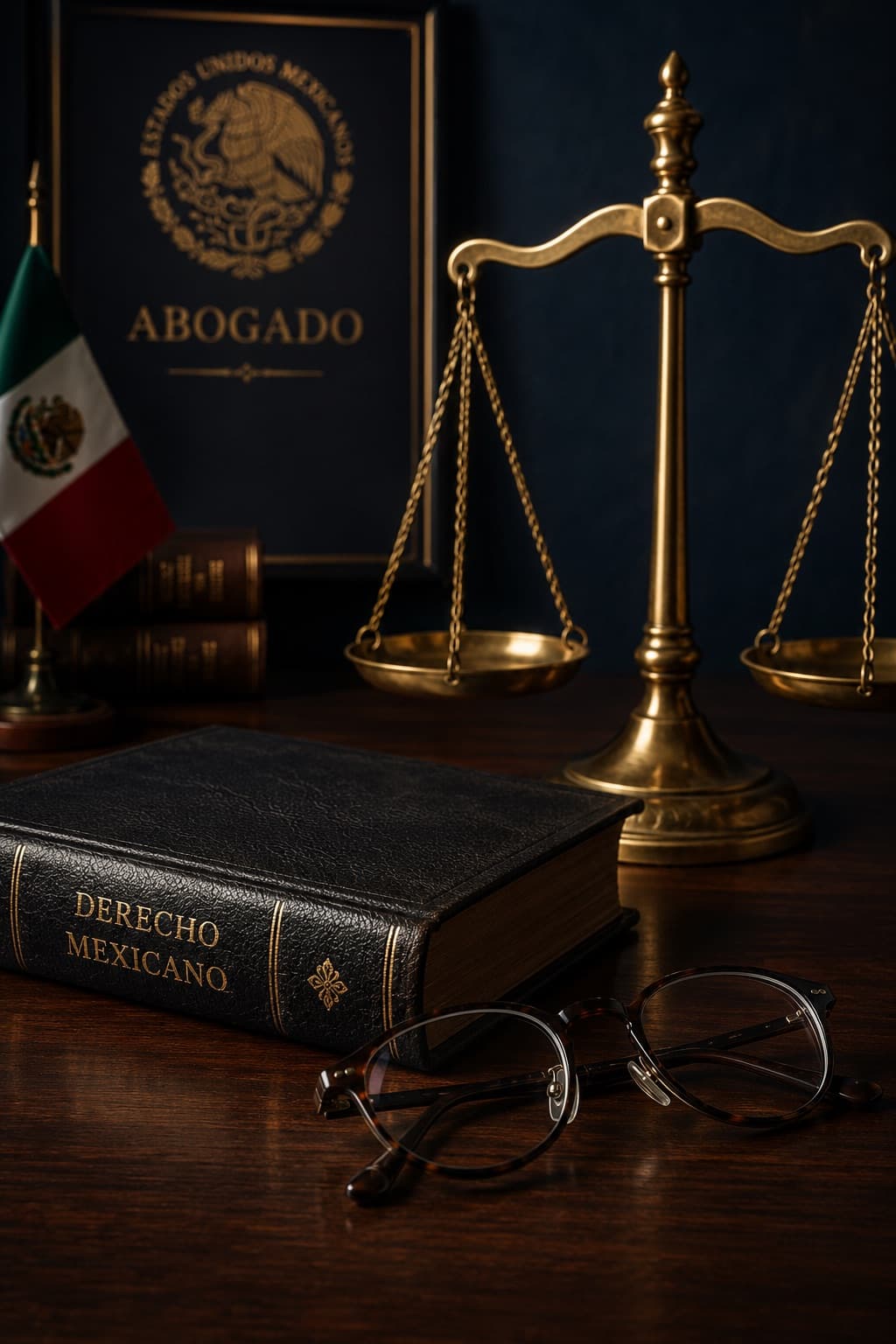 Balanza de la justicia sobre el escritorio del despacho